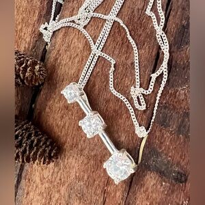 Artisan 3 Zirconias Necklace Dainty Pendant New Italian Chain 20” Minimalist